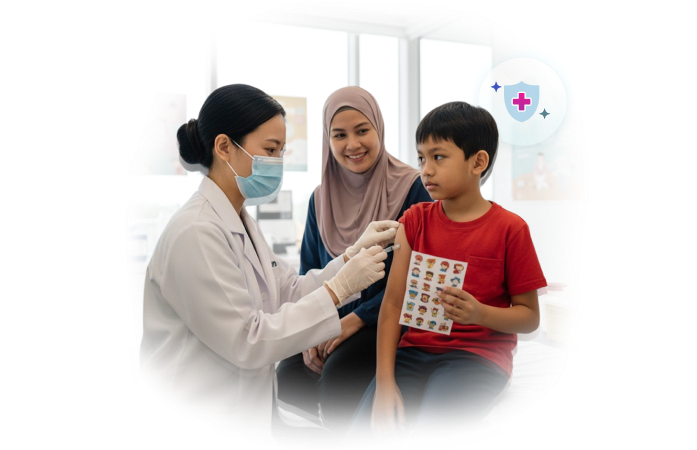 Doctor giving a vaccination to a child